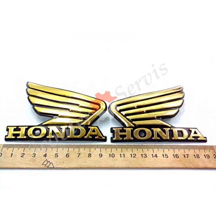 Наклейка "Honda" (Хонда) "Крила", об'ємна, (золотий) хромований пластик, на бак мотоцикла, напівкруглий профіль